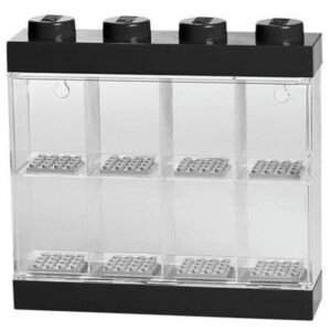 Minifigura kiállító, tároló doboz fekete 8 minifigurához