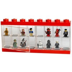 Minifigura kiállító, tároló doboz piros, 16 minifigurához